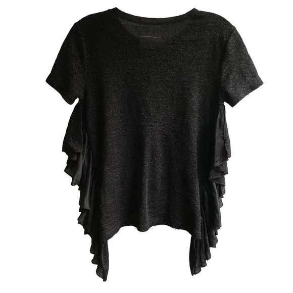 MM6 Maison Margiela black sheer side ruffle top
